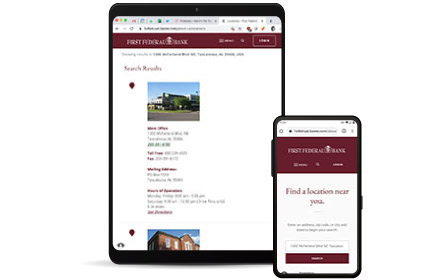 Locator shown on tablet and mobile.
